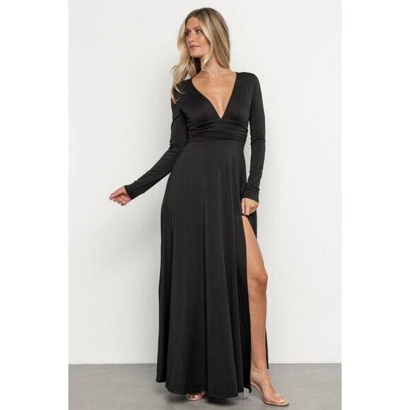 Baltic Born Dresses & Skirts - Baltic Born Women 1XL Arianna Maxi Dress V Neck Black Side Slit Flowy Stretch
